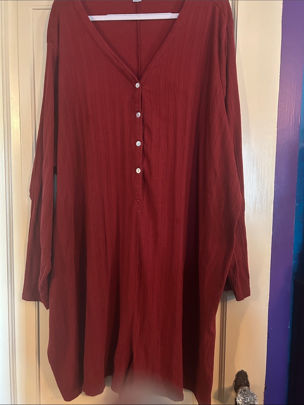 Old Navy  Ribbed V-Neck Button Tunic - Red Burgundy